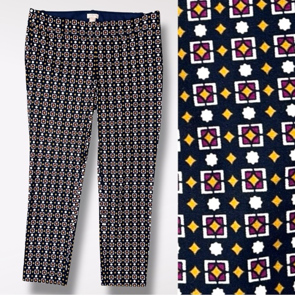 J.Crew Pixie Pants Navy Geometric Print Slim Cropped Ankle Size 6 - Picture 1 of 9